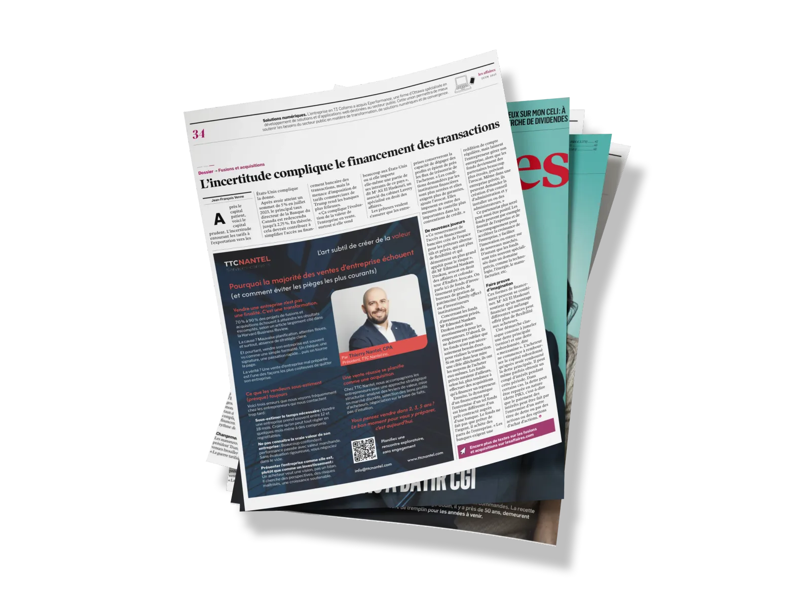 Aperçu de l'article du journal Les Affaires citant TTC Nantel sur les tendances des fusions et acquisitions au Québec